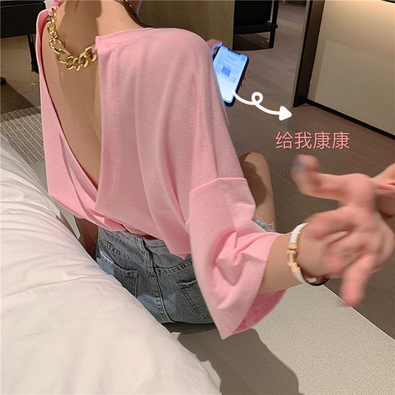 Áo Thun Tay Ngắn Hở Lưng Thời Trang Dành Cho Nữ