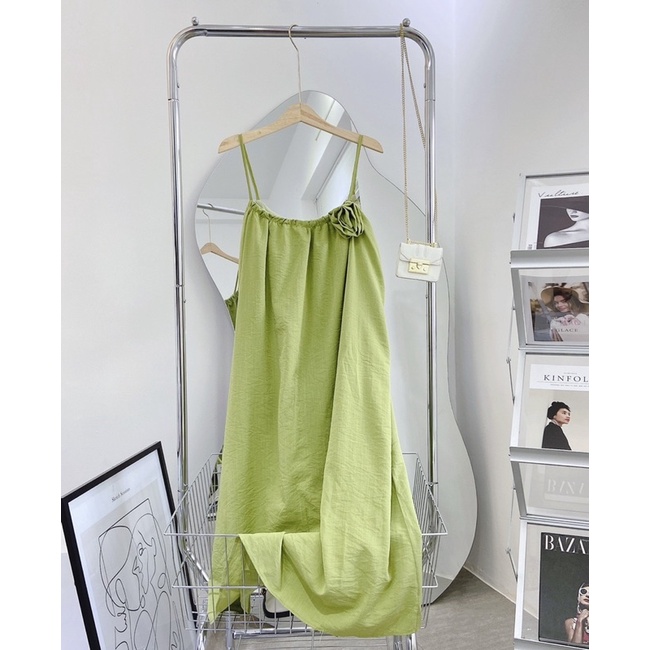 ĐẦM SUÔNG XANH GẮN HOA 2 DÂY