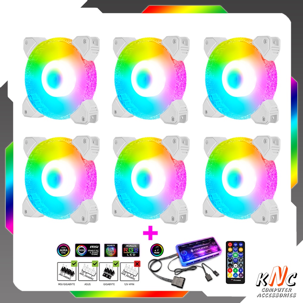 Bộ 6 Quạt Tản Nhiệt Diamond D2 12cm Fan Led RGB Đồng Bộ Màu Hub Coolmoon ARGB Music