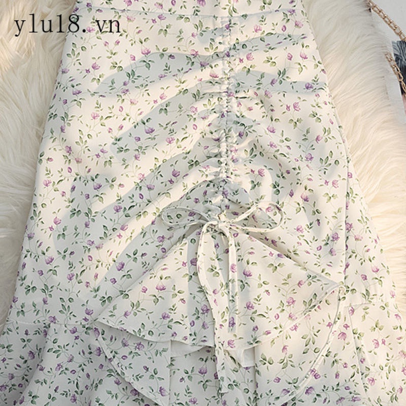 Chân Váy Voan Đuôi Cá Dáng Chữ A Lưng Thun Phối Dây Rút In Hoa Xinh Xắn Hợp Thời Trang Mùa Hè Cho Bạn Gái 2022