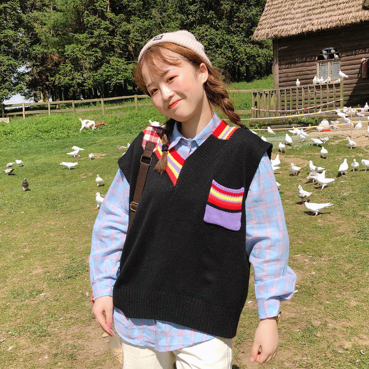 Áo Gile Student Korean Loose New Sleeveless Knitted Vest Women