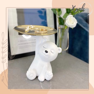 Gấu trắng kèm khay đựng phụ kiện, nến thơm