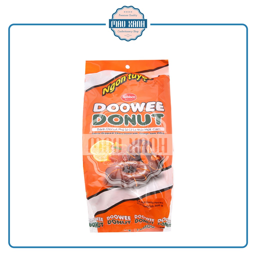Bánh Donut Doowee Socola Nhân Mứt Cam (Gói 12 cái, bánh ăn sáng)