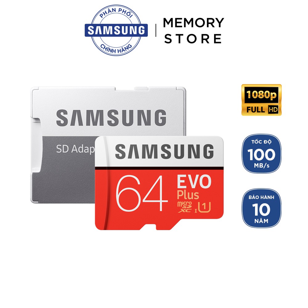 Thẻ nhớ microSDXC Samsung Evo Plus 64GB U1 upto 100MB/s kèm Adapter - Hãng phân phối chính thức