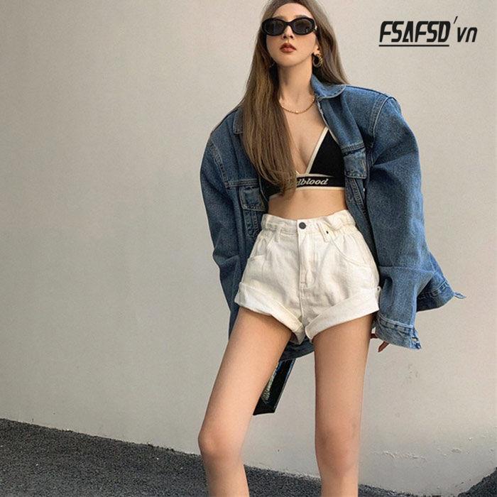 Quần Short Denim Lưng Cao Dáng Chữ a Thời Trang Cá Tính Cho Nữ