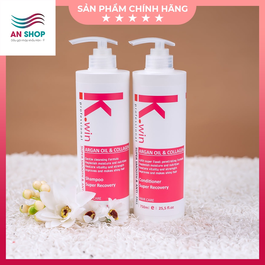 Dầu gội xả cặp dưỡng tóc mượt ngăn ngừa chống rụng tóc K.win pink super smoothing and anti-fall 750ml chống gầu ngứa dầu