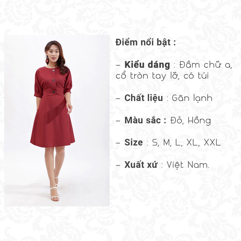 Đầm chữ a thời trang Eden tay cánh dơi phối nút - D386