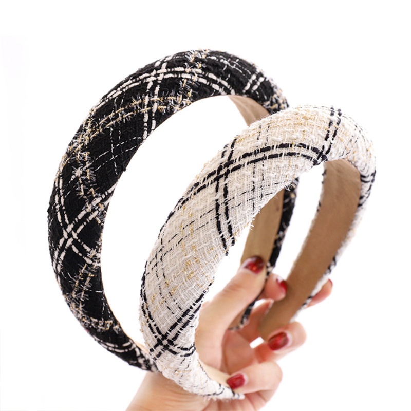 Băng Đô Cài Tóc Nhỏ Kẻ Sọc Caro Trắng Đen Cổ Điển Phong Cách Hàn Quốc Cho Nữ