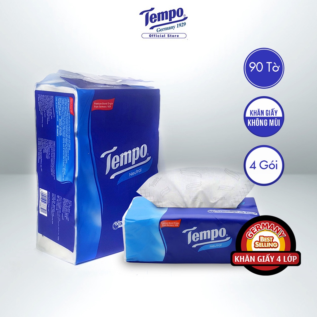 Lốc 4 Gói Khăn Giấy Rút Tempo Neutral  4 Lớp