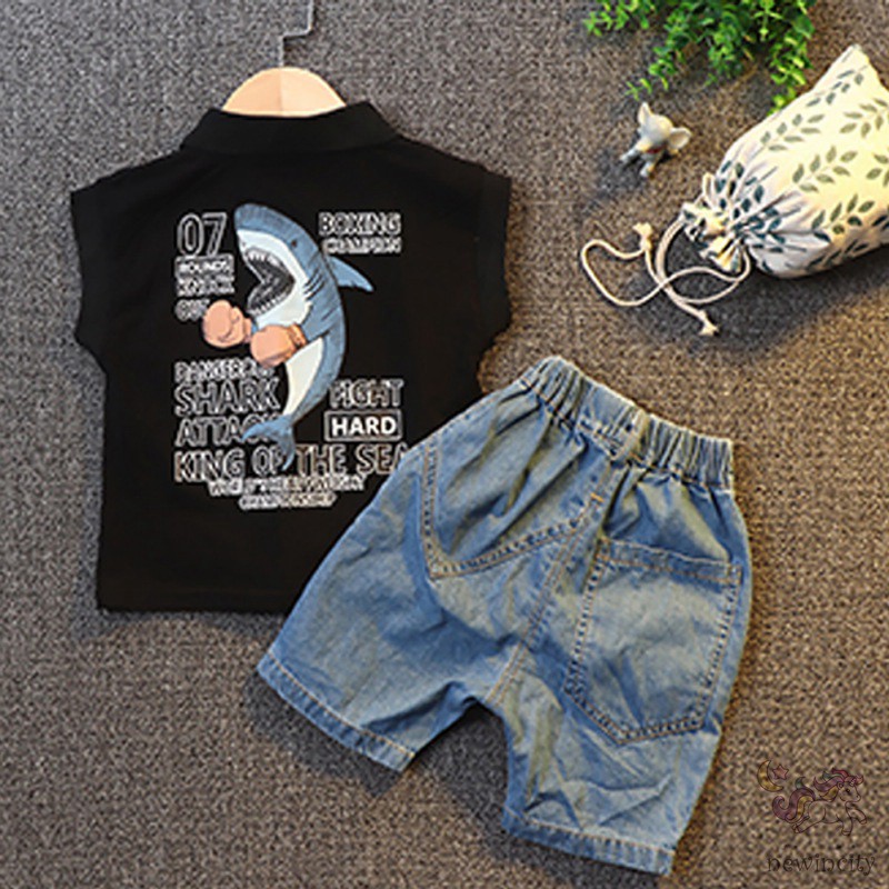 Set Áo Thun Ba Lỗ Và Quần Short Bằng Vải Denim Cho Bé Trai