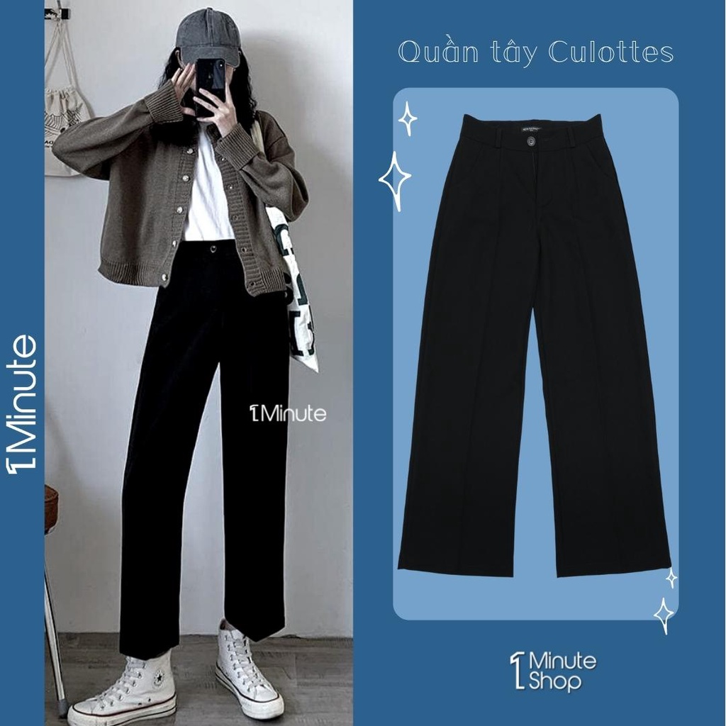 Quần đen ống rộng dài Ulzzang  - quần tây ống suông rộng culottes học sinh 1Minute