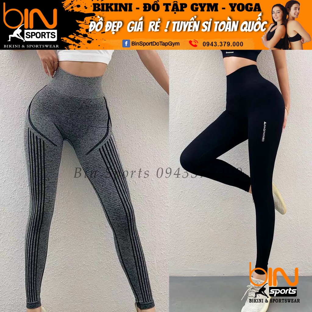 Quần tập gym yoga thể thao nữ, quần dài lưng cao dệt kim Naqi Bin Sports Q143