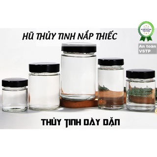 Hũ Thủy Tinh Tròn Nắp Thiếc Đen Đựng Thực Phẩm, Đồ Khô Lọ Thủy Tinh, Hộp Thủy Tinh Tròn Nắp Chống Rò Nước
