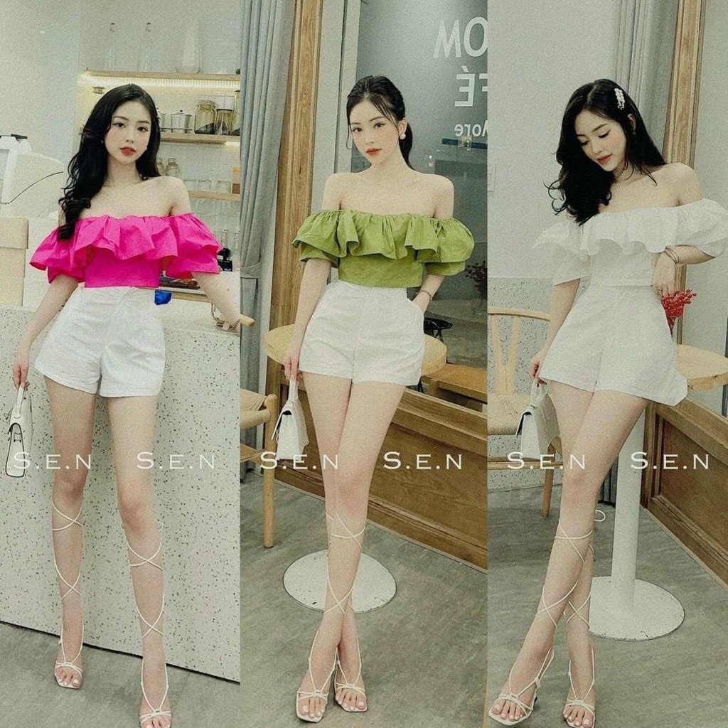 Áo Trễ Vai Croptop Ngắn Tay Phồng, Phong Cách Bánh Bèo Alohashop91