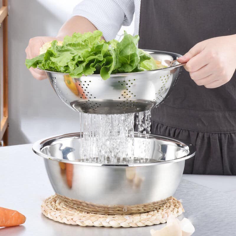 Set 5 bát inox kèm rổ nhiều kích thước