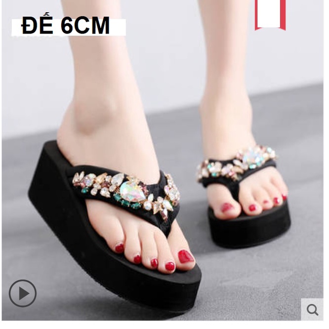 Dép Tông Xỏ Ngón Đế Xuồng Cao Đính Đá Nhân Tạo Lấp Lánh Chống Trượt
