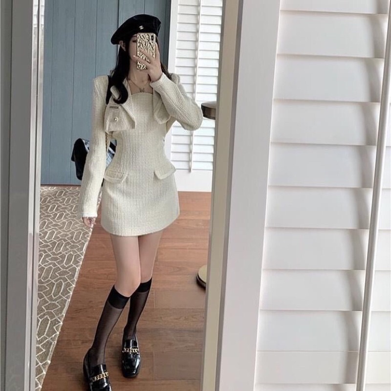 Set Váy Body Áo Khoác Crop chất đẹp | Có 2 ảnh fb cuối nhen