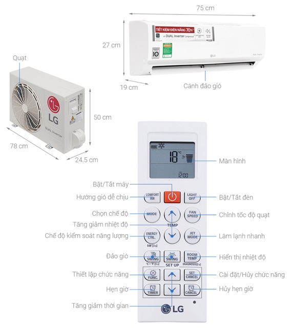 Máy lạnh LG Inverter 1.0 Hp V10ENW (Miễn phí giao tại HCM-ngoài tỉnh liên hệ shop)