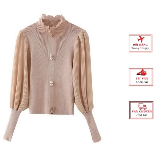 Áo len nữ công sở tay bồng tiểu thư cúc ngọc ulzzang Hàn Quốc phong cách bánh bèo