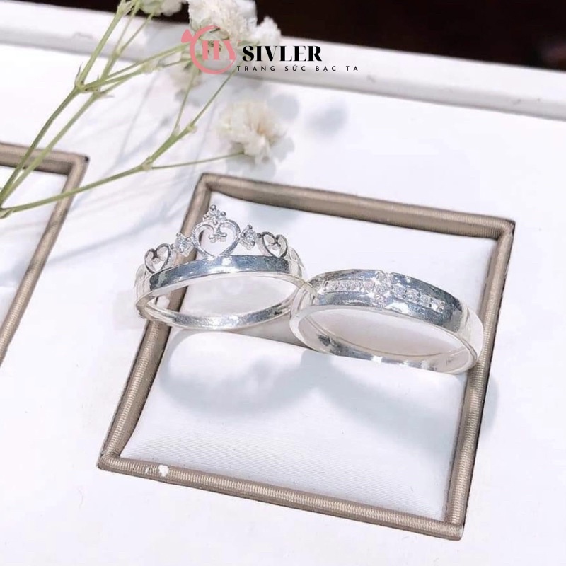 Nhẫn đôi bạc ta vương miện hoàng gia chữ thập thánh giá đính đá nhẫn đôi nam nữ bạc thật dày dặn giá rẻ CHY SILVER