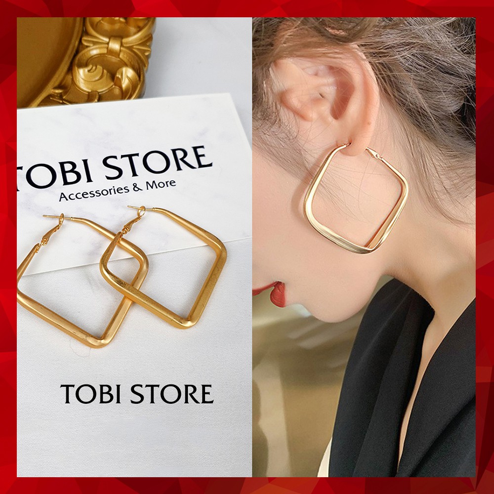 Khuyên tai nữ vuông to bông tai hình học vuông mạ màu vàng TB69 TOBI STORE