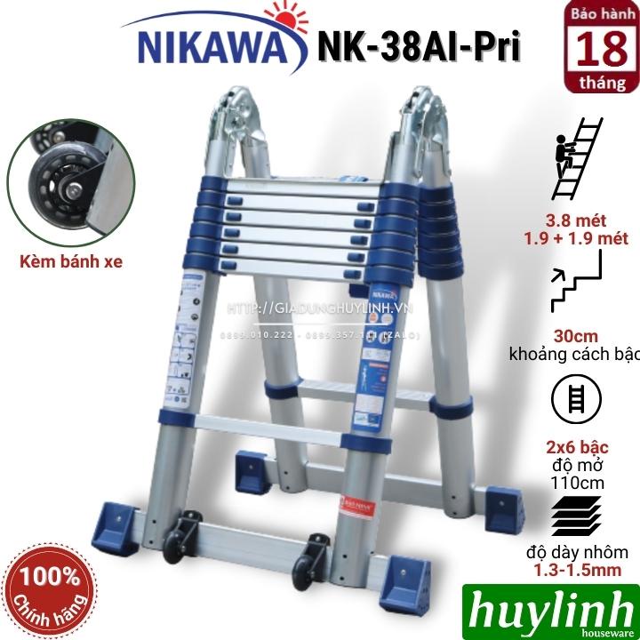 Thang nhôm rút đôi chữ A Nikawa NK-38AI PRI - 3.8 mét - Có bánh xe
