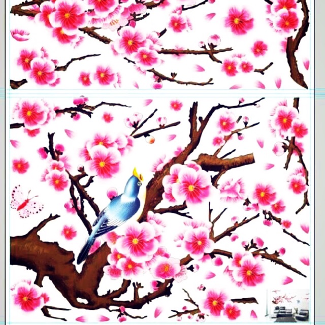 Decal đào mai 3D dán tường,dán kính khổ lớn