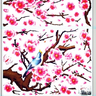 Decal đào mai 3D dán tường,dán kính khổ lớn