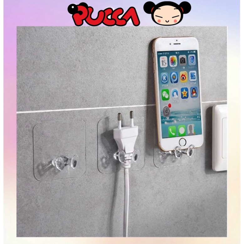 Móc Dán Tường 2 Tai Kẹp Giữ Dây Điện, Phích Cắm Điện, Đỡ Sạc Điện Thoại