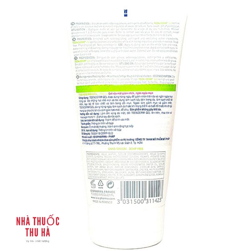 TEEN DERM GEL - Gel rửa mặt giảm nhờn, ngừa mụn