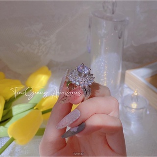 Nhẫn xi bạch kim đế hoa đá siêu đẹp