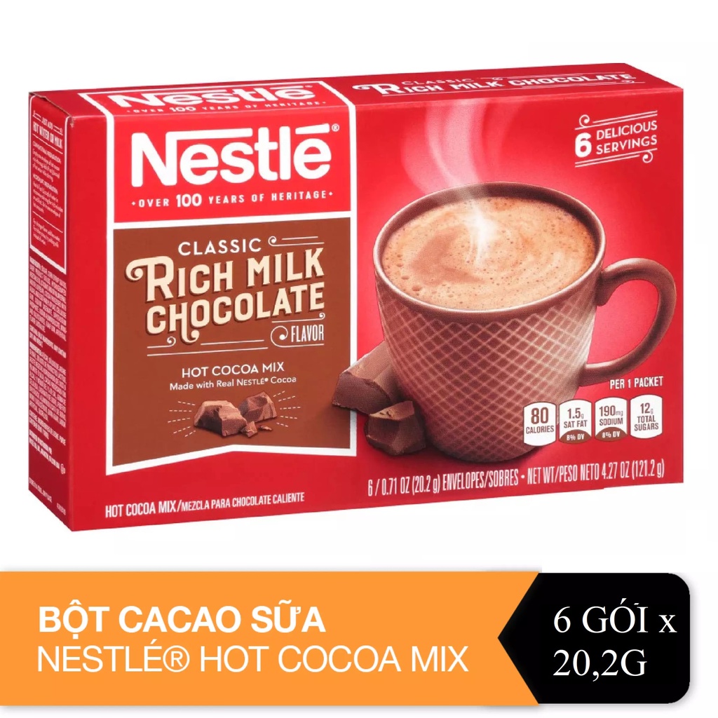 [SenXanh Emart] Bột cacao sữa Nestlé® Hot Cocoa Mix® hộp giấy 6x20,2g  - nhập khẩu Mỹ