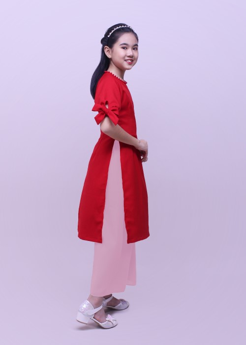 Bộ áo dài cách tân thới trang Jadiny cho bé gái màu đỏ