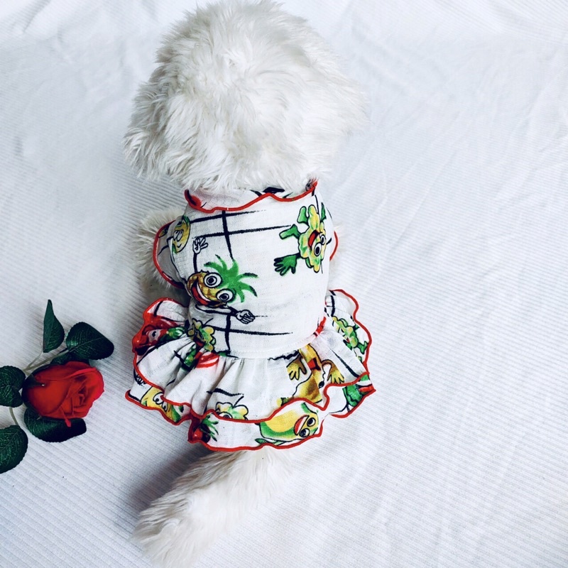 Đầm Voal 2 tầng hoạ tiết trái dâu dành cho thú cưng, Quần áo dành cho chó mèo LaLi Petfashion
