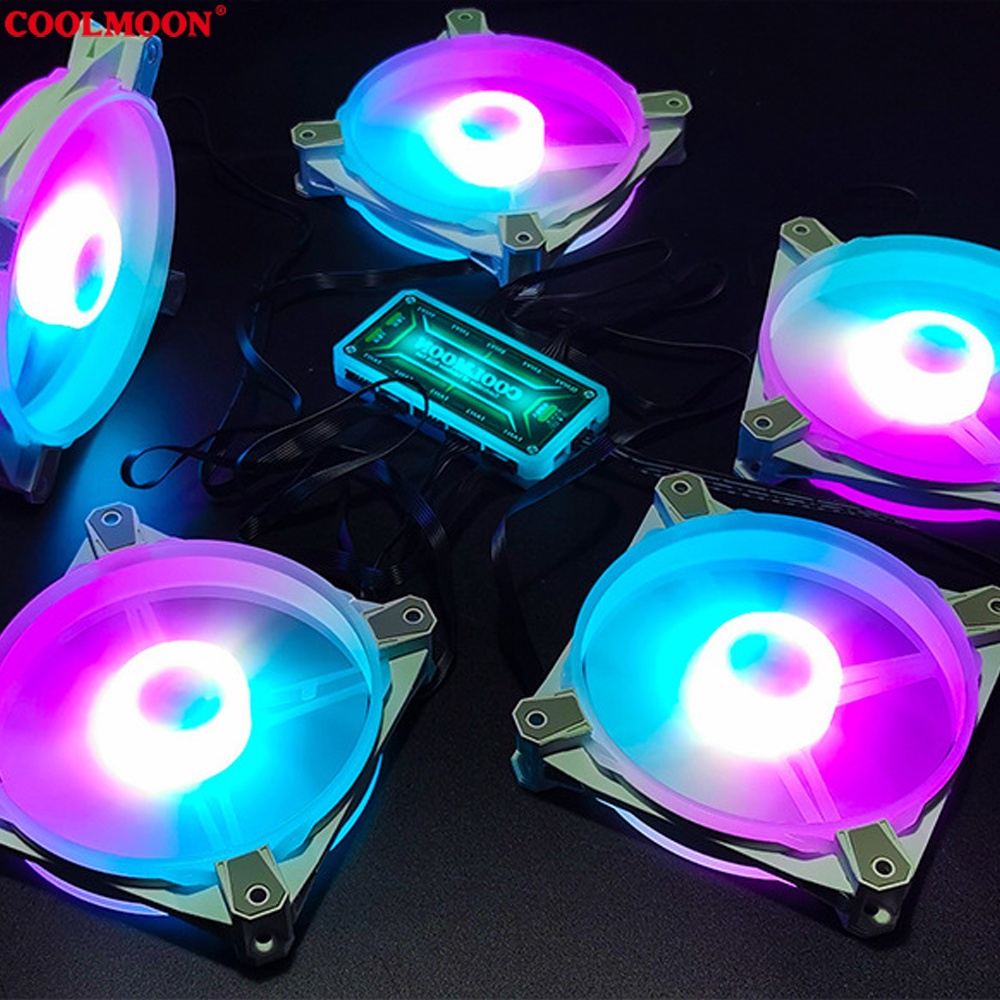 Quạt Tản Nhiệt, Fan Led ARGB Coolmoon X3 &amp; Bộ Hub Coolmoon + điều khiển - Tặng kèm ốc vít