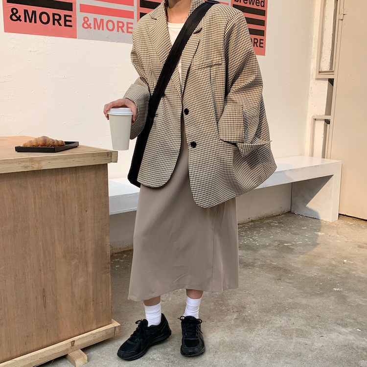 Set Áo Khoác Blazer + Chân Váy Chữ A Kẻ Sọc Ca Rô Thời Trang 40839
