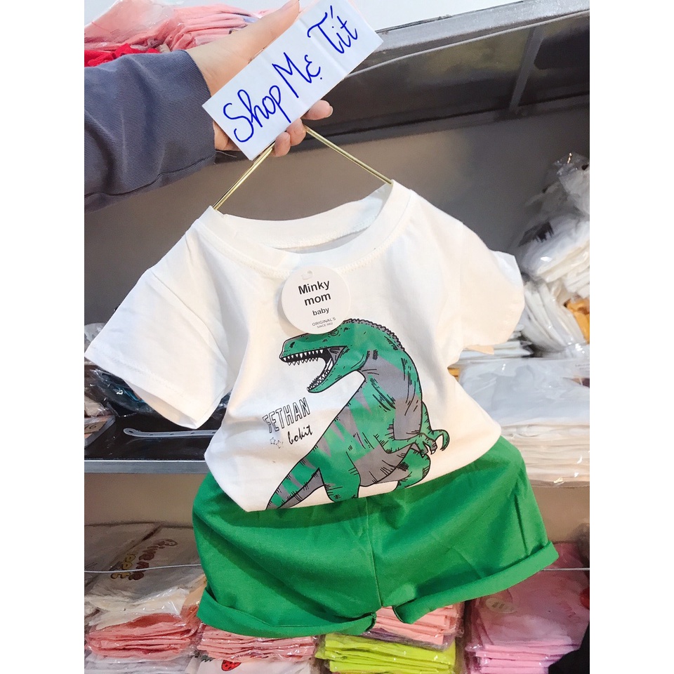 Set Bộ Bé Trai Cotton Hình In Khủng Long Hoạt Hình