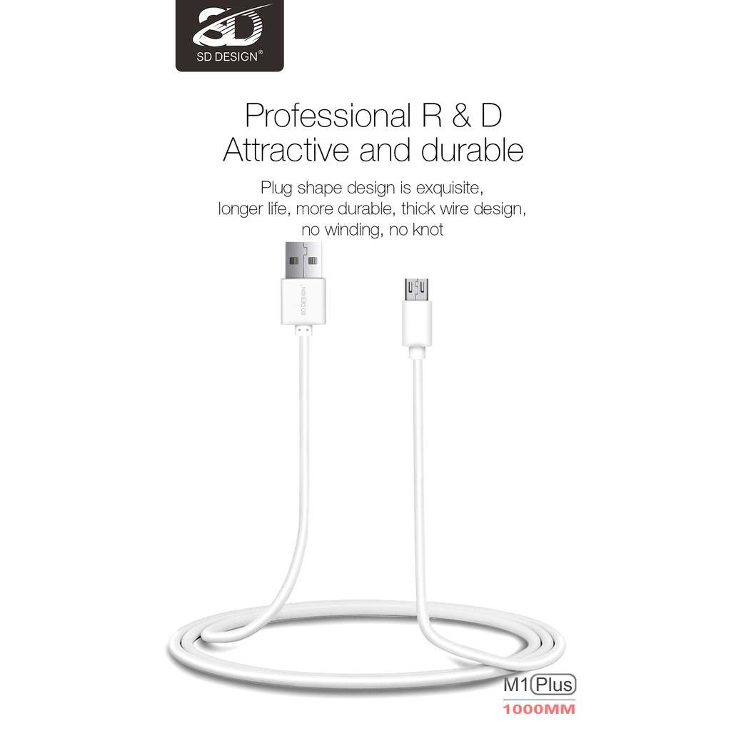 Cáp sạc SD M1 Plus chống rối đầu Micro Android dây dài 1m - Chính hãng