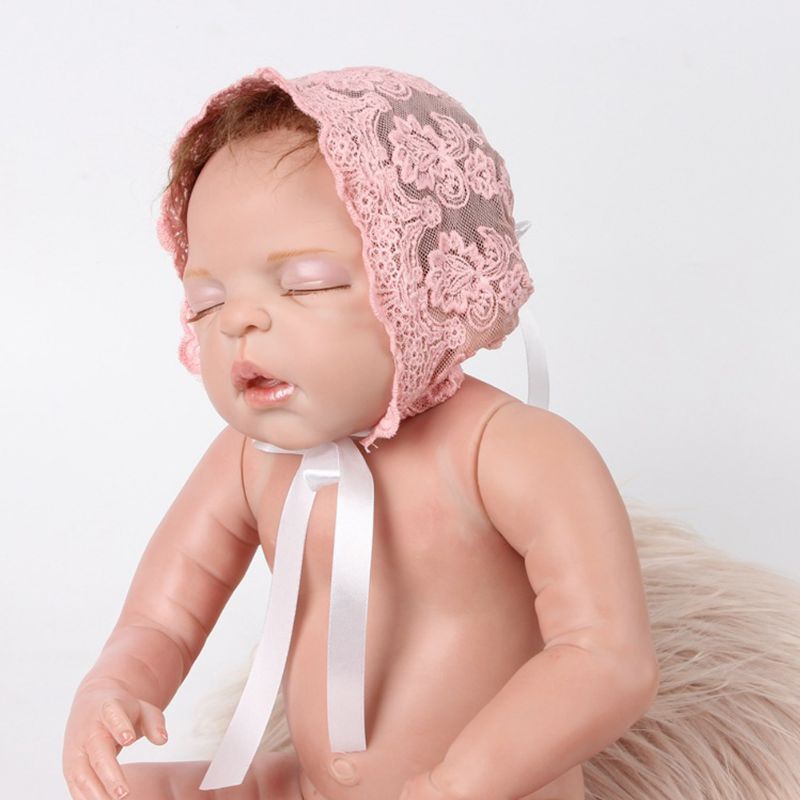 Mũ Beanie Phối Ren Hoa Xinh Xắn Cho Bé Gái Sơ Sinh Chụp Ảnh