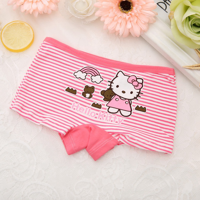 1 Quần Lót Boxer Cotton Thoáng Khí In Hình Hello Kitty Cho Bé Gái