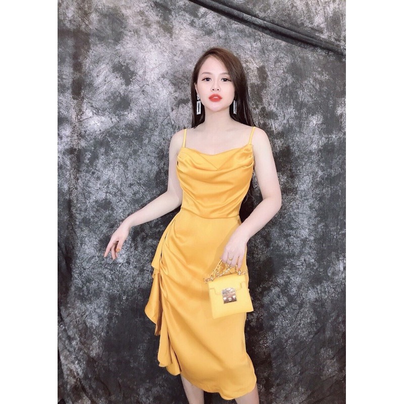 Đầm body 2 dây dự tiệc sang chảnh váy đầm thiết kế cổ đổ chất lụa có mút ngực_Habi Shop (V34)
