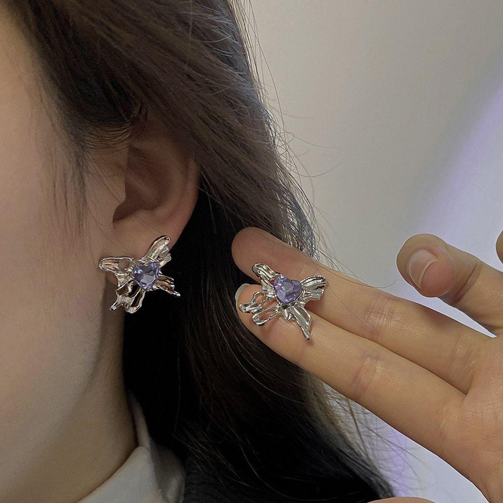 QQMALL Bông Tai Hình Trái Tim Màu Tím Phong Cách Hàn Quốc Thời Trang Cho Nữ