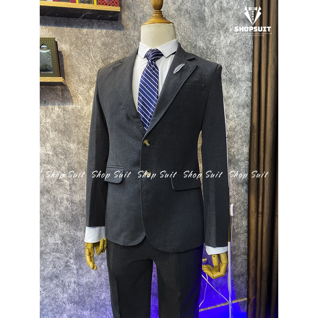 Bộ Vest Comlê màu xám 2 cúc from dáng lịch sự, lịch lãm, sang trọng