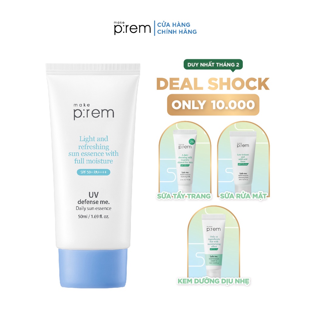 Kem chống nắng hóa học Make P:rem UV defense me. Daily sun essence SPF 50+ PA++++ 50ml