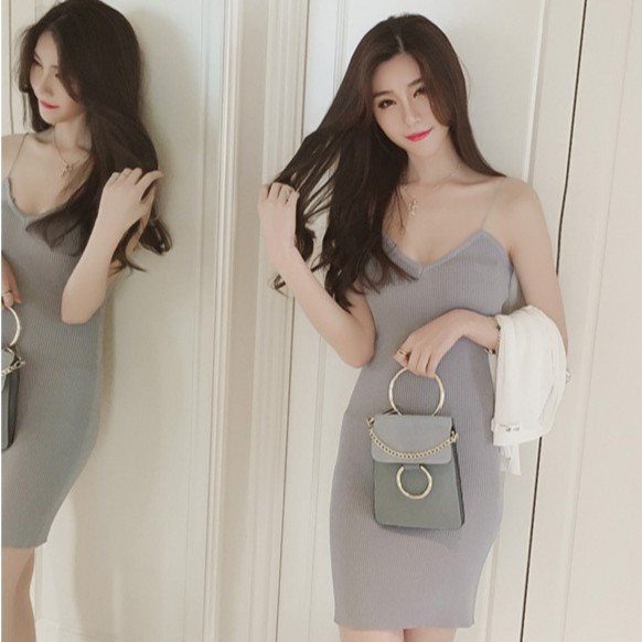 ❦xiaomonv2021❦ mùa hè Đầm hai dây ôm body màu trơn quyến rũ cho nữ | BigBuy360 - bigbuy360.vn