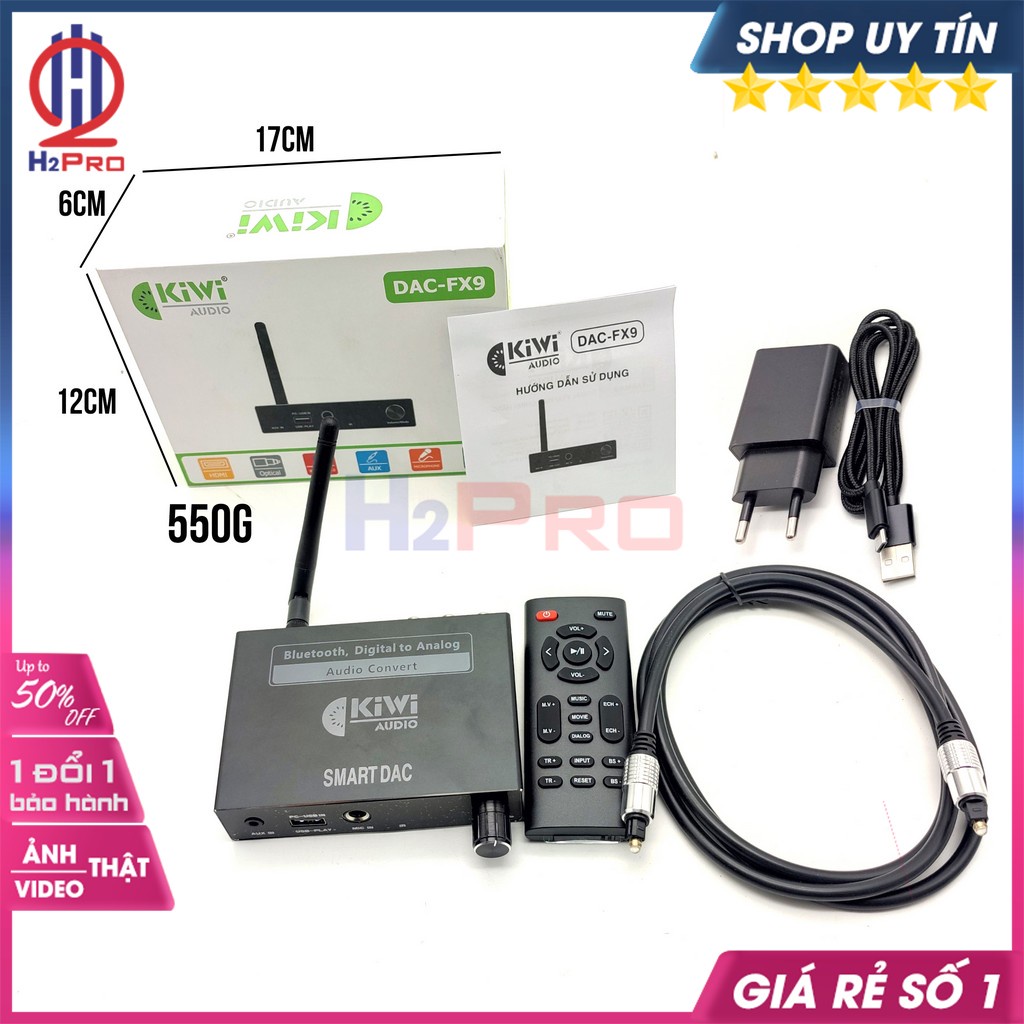 Bộ Giải Mã Dac Fx9, Bộ Giải Mã Âm Thanh Dac Bluetooth 5.0 Kiwi Cao Cấp Hdmi-Optical-Mic-Usb-Aux-Bộ Quà 100K-H2Pro Audio