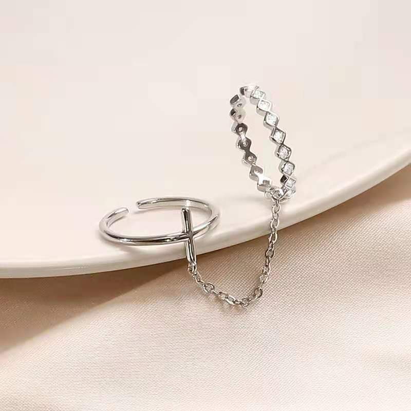 Nhẫn bạc S925 set 2 chiếc dây xích - Amooi Silver AN62