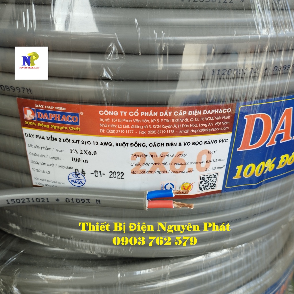 Bán Lẻ 01 Mét Dây Điện Pha Tròn Xám 2 Lớp Vỏ Bọc PVC Daphaco