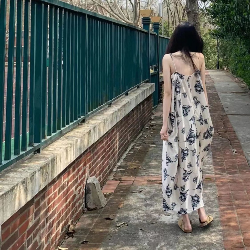 Đầm Hoa Hai Dây Dáng Chữ A Lưng Cao Thời Trang Hàn Quốc Xinh Xắn Cho Nữ