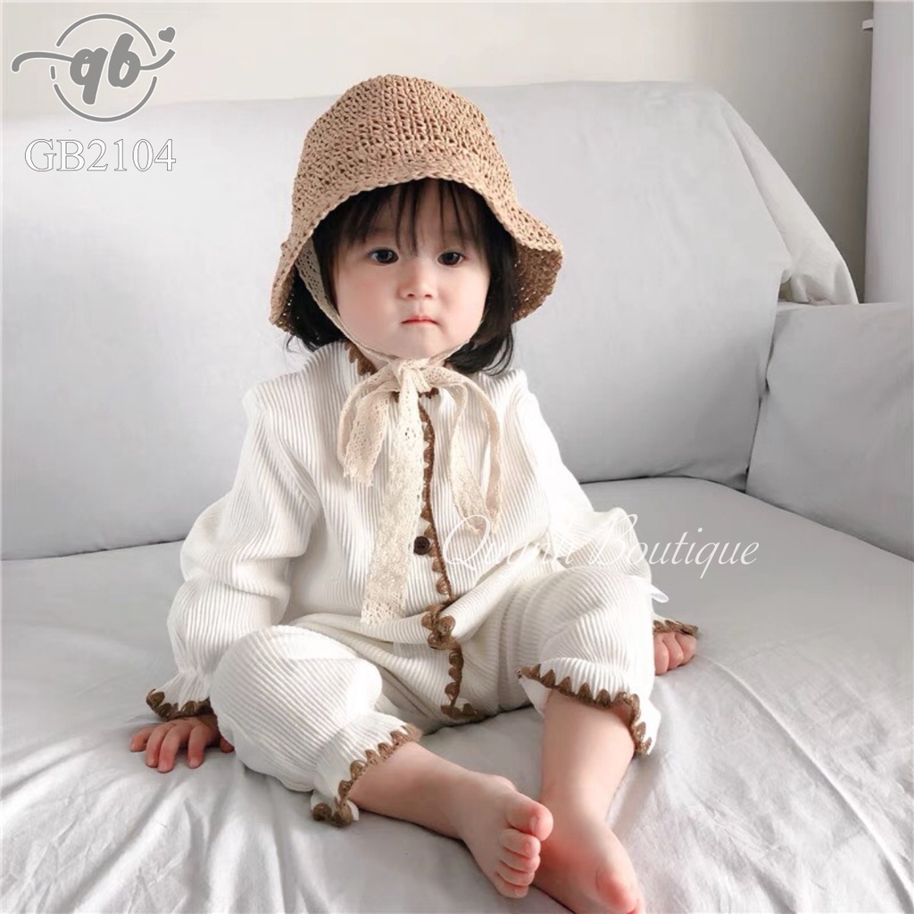 Set Trang Phục Body QUỲNH BOUTIQUE Body Dài Tay Cho Bé Gái Viền Nâu